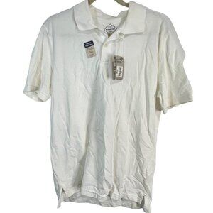 st john's bay short sleeve shirt golf collar polo cotton white 2 button v READ